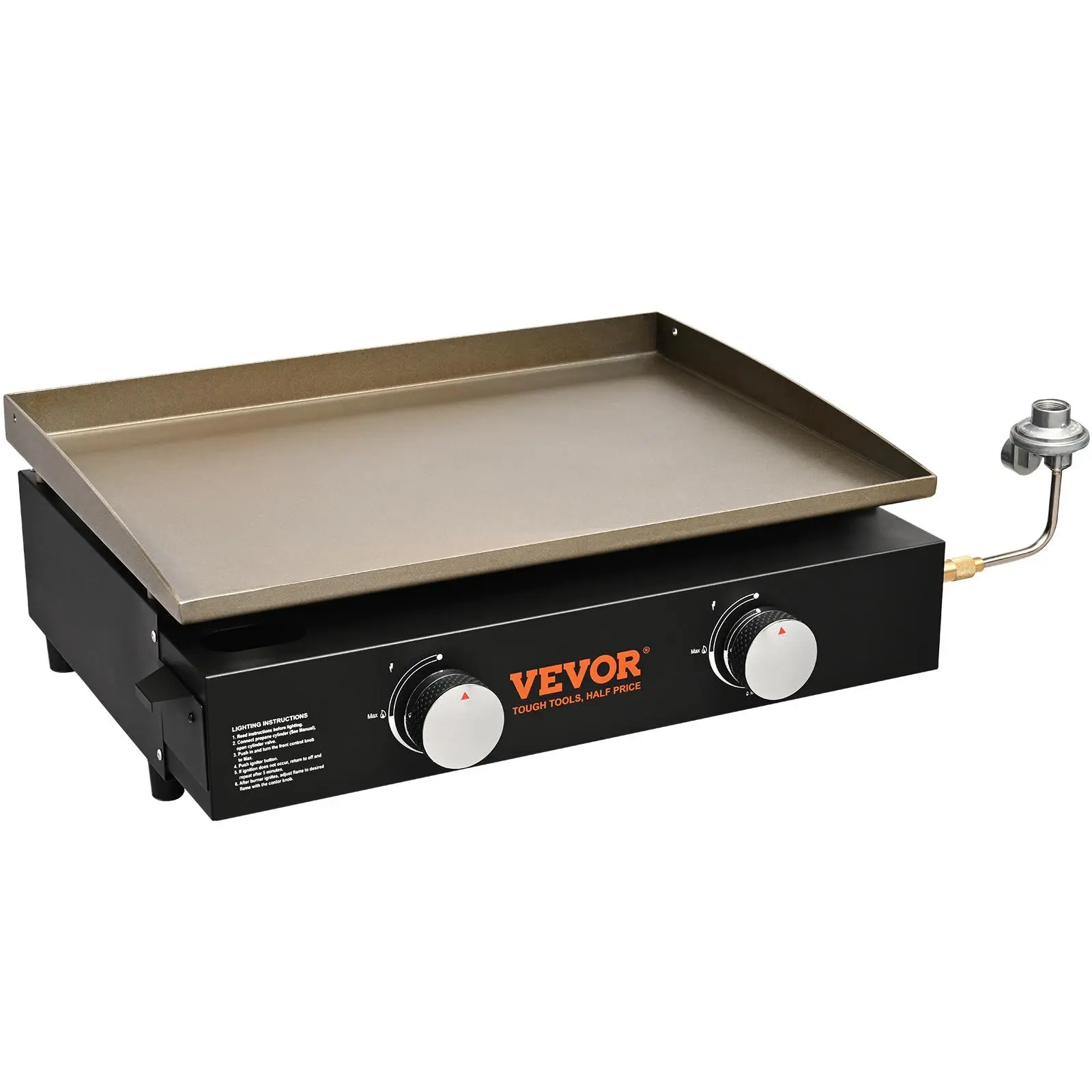 【summerfinds】VEVOR Commercial Griddle, 22.4" Heavy Duty Manual Flat Top Griddle, Countertop Gas Grill with Non-Stick Cooking Plate, Steel Natural Gas Griddle, H-Shaped Burner Restaurant Portable Grill