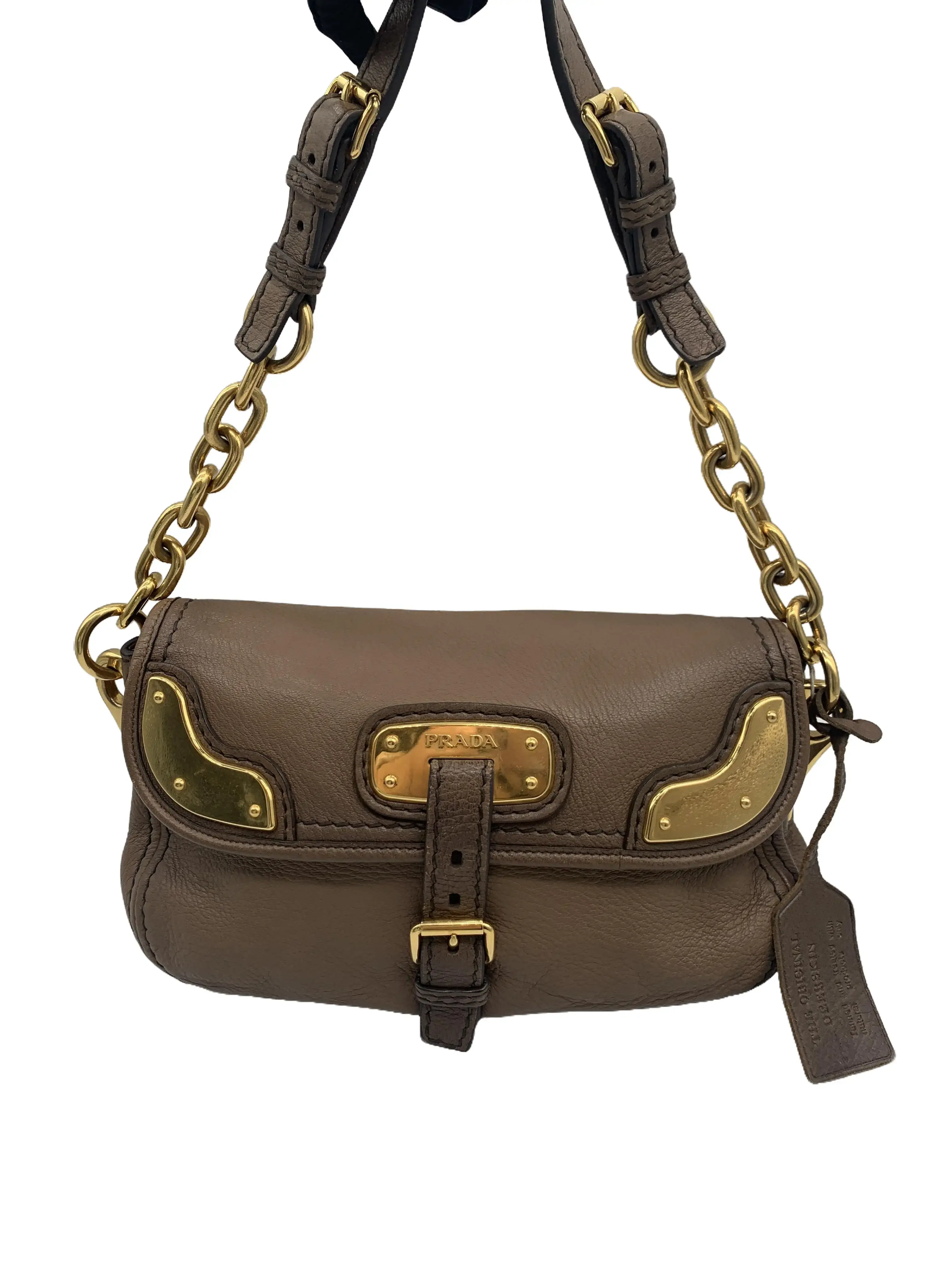 Pre-owned PRADA Vintage Brown Leather Chain Shoulder Bag/WJ06230025/0025