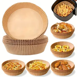 200pcs of Non-Stick Liners for Air Fryers - 20.07 cm in Diameter, Disposable, Unbleached, Oil-Resistant Parchment Paper Suitable for 5-8 Quart Baskets - Simplifies Cleaning And Promotes Healthier Cooking!