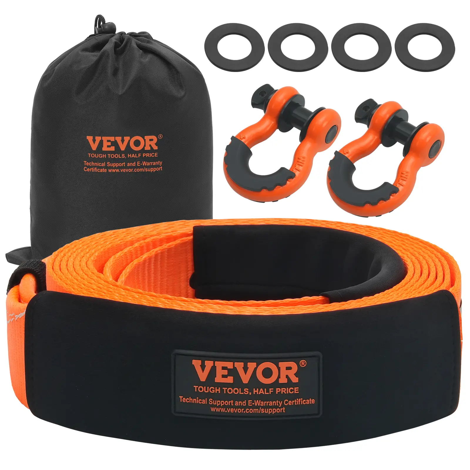 VEVOR Heavy Duty Tow Strap Recovery Kit 3" x 20 ft (MBS-36,000 lbs) Tree Saver Winch Strap, Triple Reinforced Loop & Protective Sleeves & Storage Bag