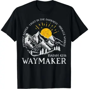 Vintage Waymaker Promise Keeper Miracle Worker Christian Casual Short Sleeve Cotton T-Shirt