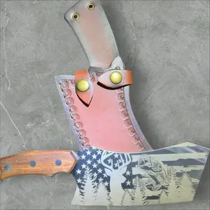 Patriotic Hunting Cleaver Knife with Leather Sheath