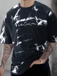 Men's 3D Printed Dye Design Round Neck Casual Short Sleeve T-Shirt, Comfortable Sporty Streetwear Top, Slim-Fitting All over Print
