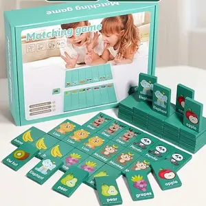 Wooden 4 in 1 Dominoes Game, Fruit & Animal Pattern Matching Memory Chess, Interactive Game for Parents & Kids, Family Board Games