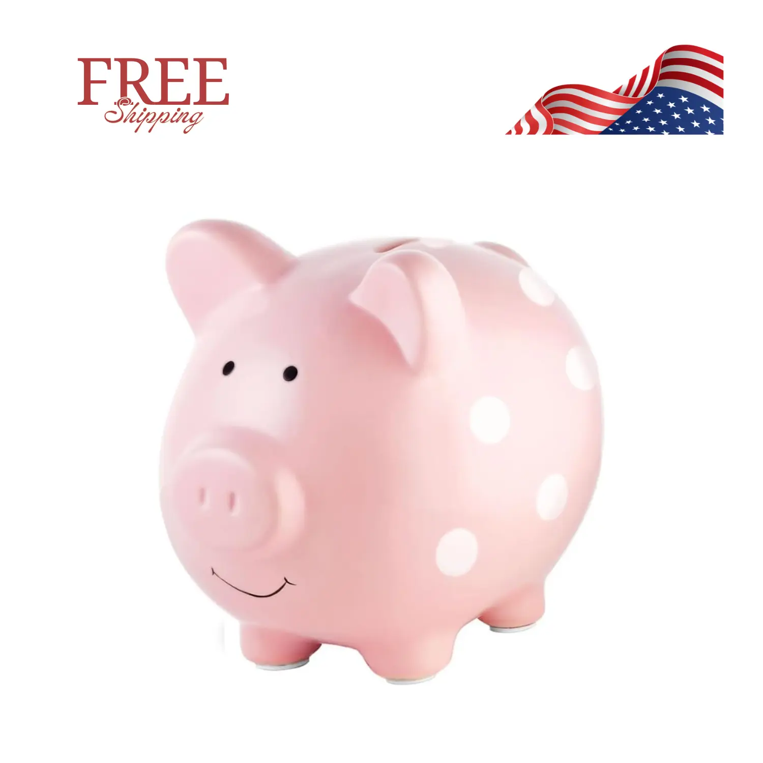 Large Ceramic Piggy Bank, Pink Polka Dots
