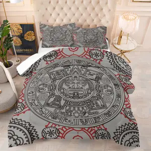 Aztec calendar stone sun stone pattern, including 1 blanket and 1 or 2 pillowcases without pillowcases, suitable for daily holiday birthday gifts, soft children's and adult bedroom decorations, Decorative Bedding Set