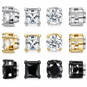 6 Pairs Magnetic Stud Earrings for Men Women, Stainless Steel CZ Non Piercing Clip On Earrings Set, Hypoallergenic Fake Earrings Jewelry (6MM, Silver Gold Black)