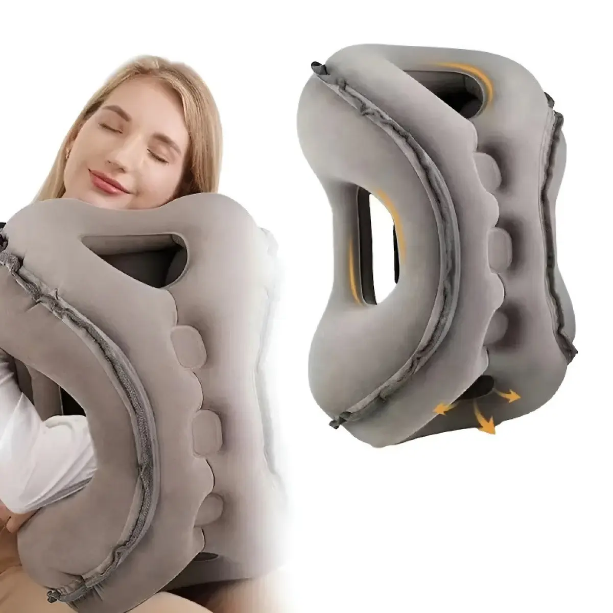 Upgraded Inflatable Camping Pillow - Supportive Memory Foam with Cooling Cervical Neck Support for Travel and Flights, Includes Sleep Mask & Earplugs, Inflatable Camping Pillows