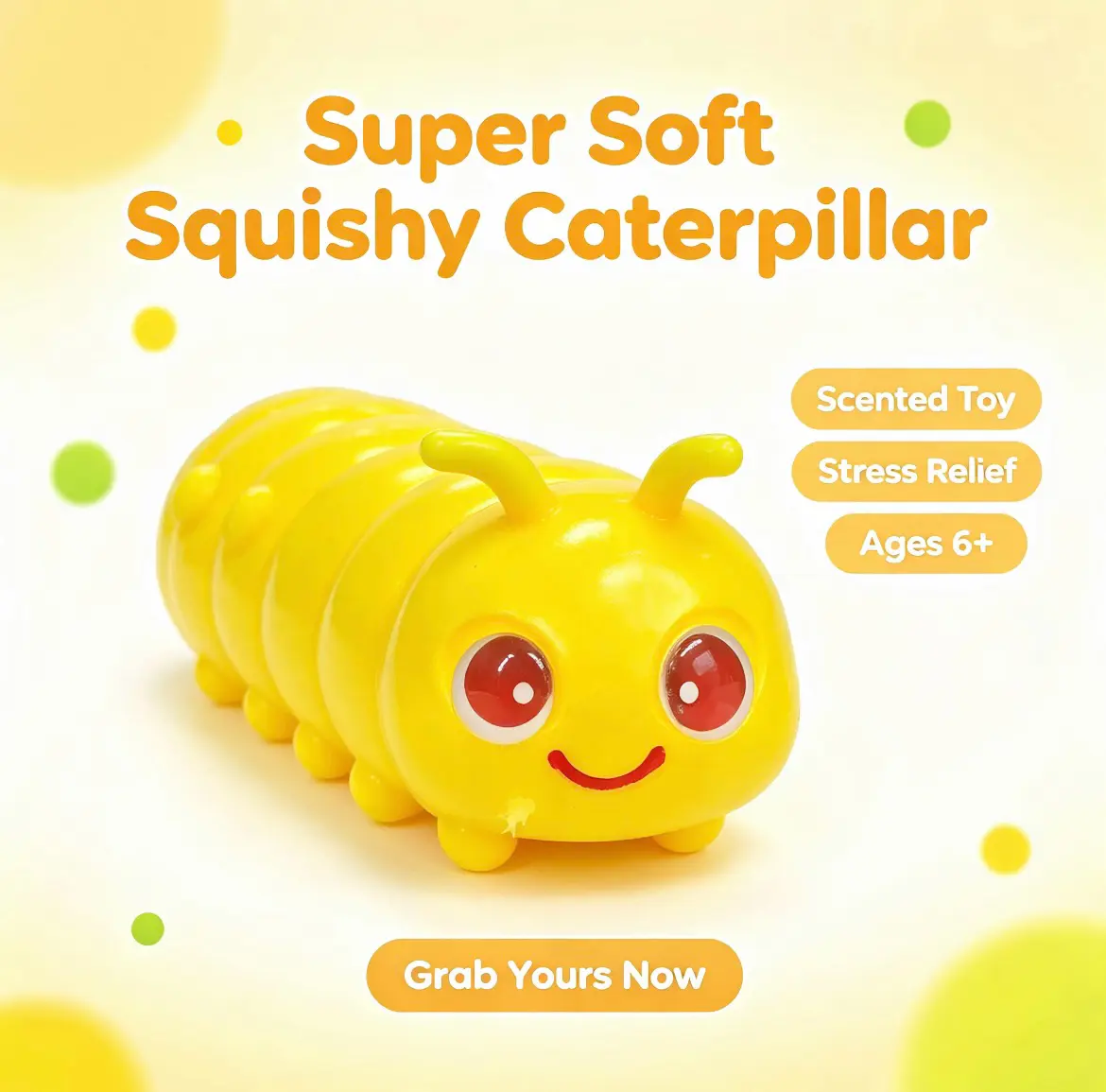 Giant Yellow Scented Caterpillar Squishy Slow Rising Stress Relief Fidget Toy Kawaii Sensory Decompression Toy Gifts for Boys Girls 6+