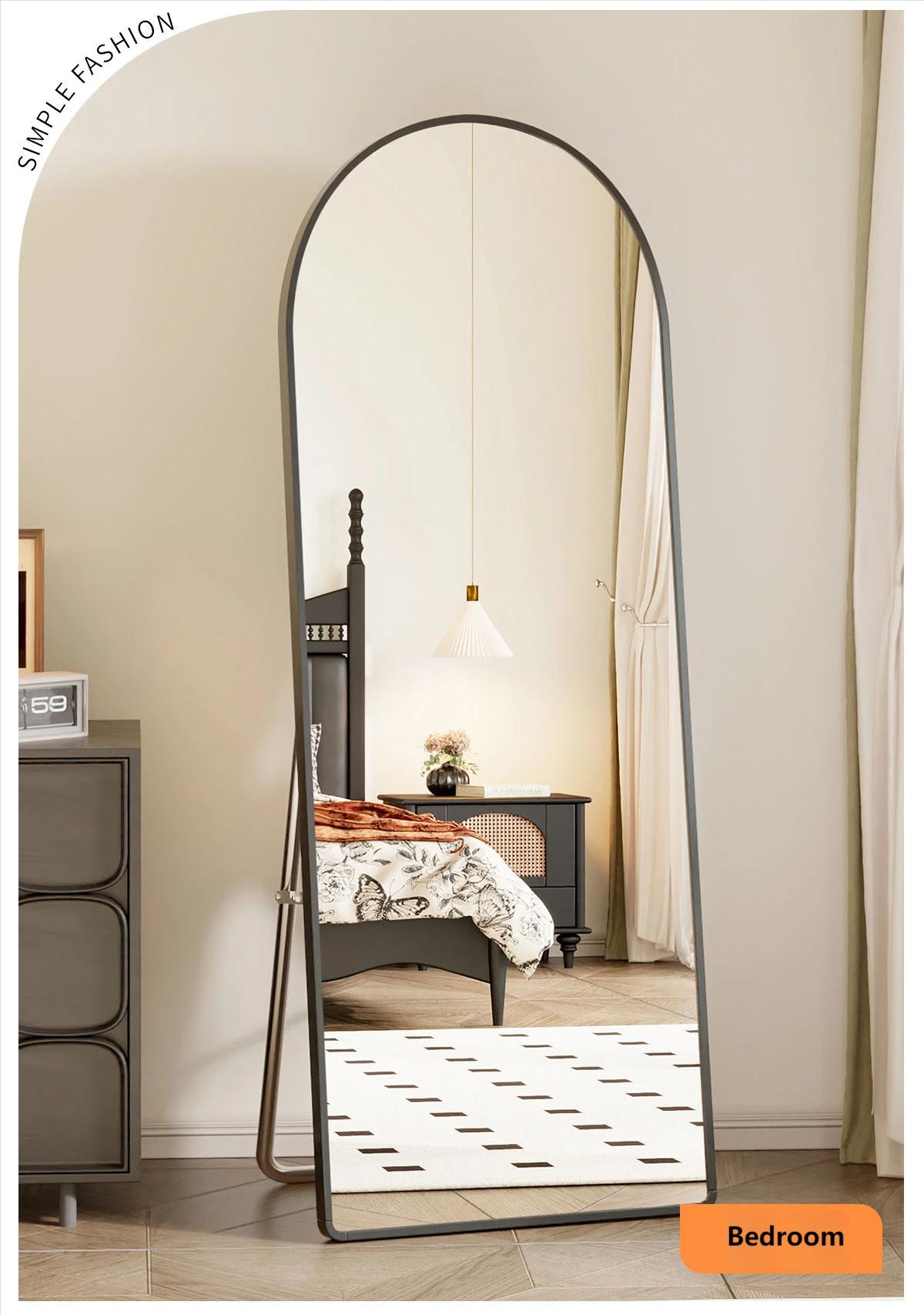 Arched full-length mirror with bracket, full-length mirror, full-length mirror, floor standing mirror, home wall mounted mirror, simple dormitory, bedroom, hotel and bathroom, large mirror, living room and dressing room, wardrobe, hanging mirror for use