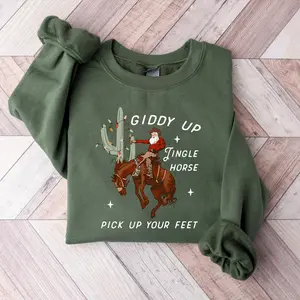 Cowboy Christmas Sweater, Giddy Up Jingle Horse Pick Up Your Feet Hoodie, Cowgirl Shirt, Christmas Sweatshirt, Howdy Country Christmas Horse Shirt