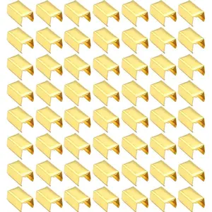 End Fasteners Crimp Silver/Gold Ends Fold Over Crimp Ribbon Caps End Clip End Clamps Cord Rope Clip Leather Key Fob Hardware Jewelry Findings 200pcs 7mm (Gold)