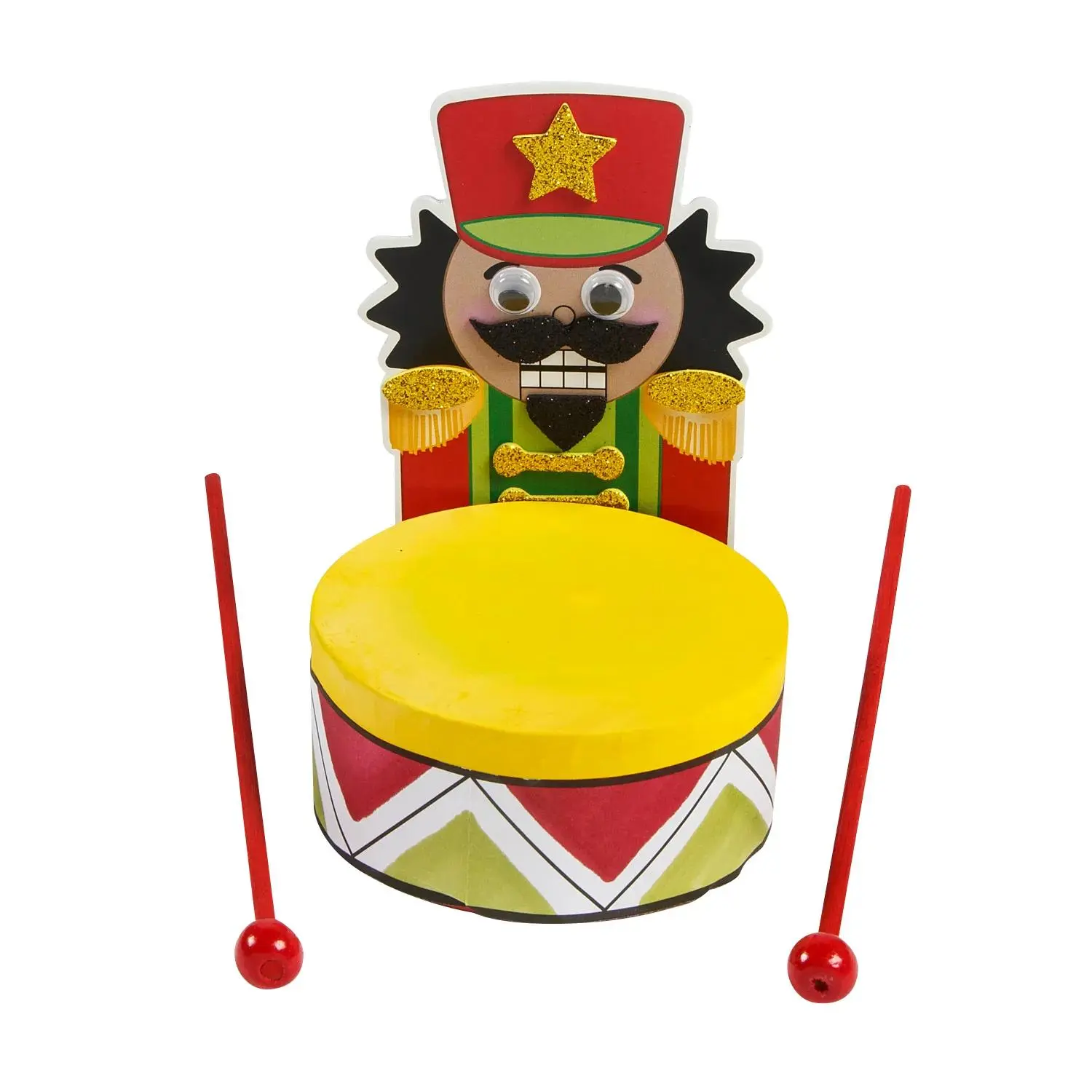 DIY Christmas Nutcracker Drum Craft Kit - 3"x5" Plastic-Wood Set with Drumsticks, 6-Count Multicolor Decor Ornaments, Balloons for Party Decoration Supplies, Family-Friendly Holiday Decor