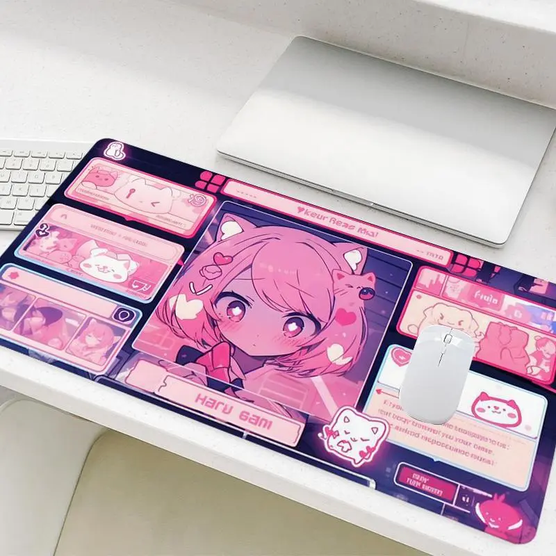 Anime Cat Ears Pattern Mouse Pad, Rectangle Gaming Mouse Pad, Non-Slip Rubber Base Stitched Edge Desk Pad for Desk Laptop Desktop, Anime Mousepad, Desk Accessories