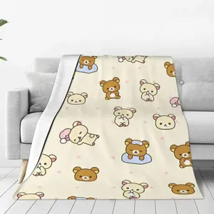 Rilakkuma Cartoon Flannel Blanket Warm Throw Blanket for Home Decor Airplane Travel Novelty Bedspread Sofa Bed Cover