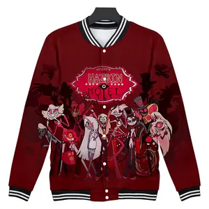 Hazbin Hotel Varsity Jacket, Animated Series Graphic Design, Relaxed Fit Streetwear Style, Trendy Unisex Casual Outfit Gift