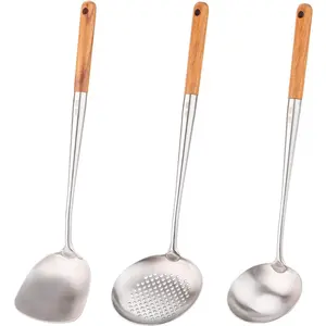 17" Wok Spatula & Ladle Set – 304 Stainless Steel, Includes Skimmer Ladle. Durable & Perfect for Stir-Frying & Cooking