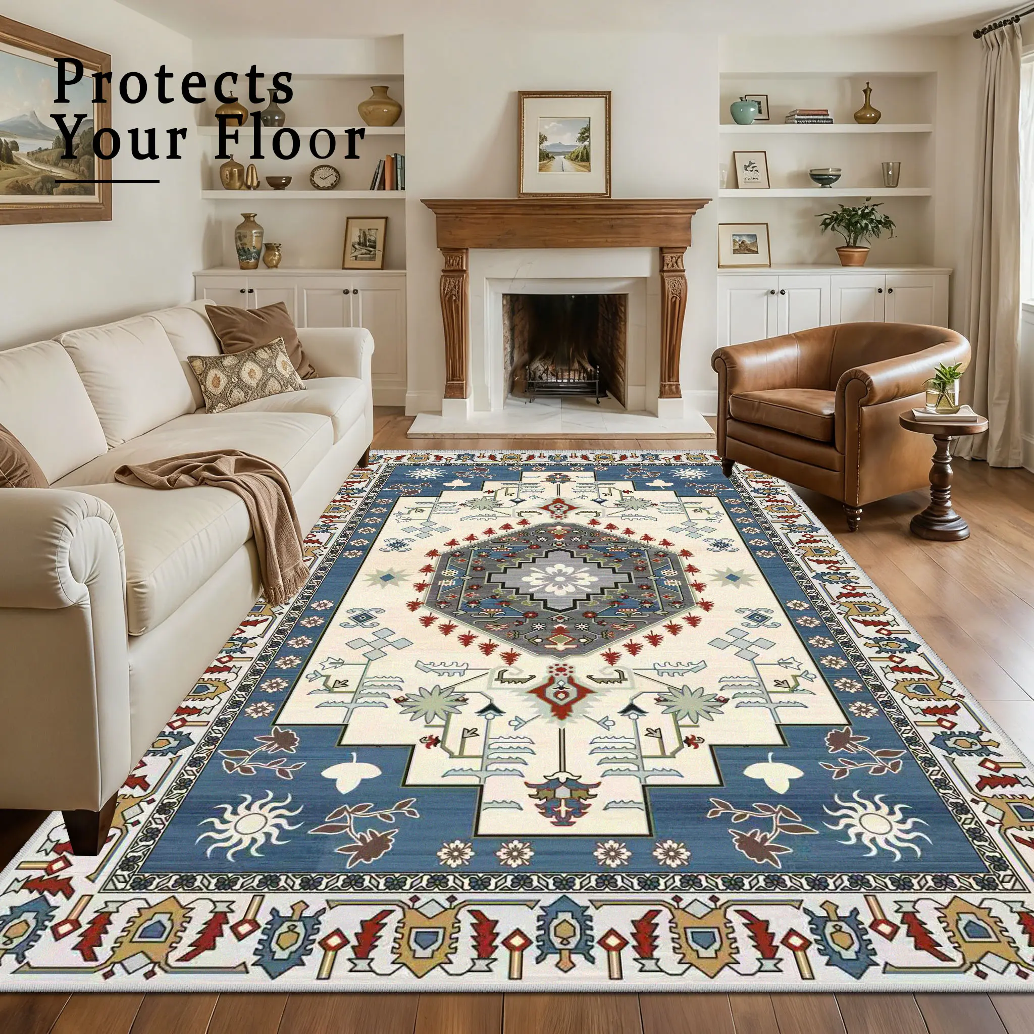 1pc, Retro Ethnic Style Living Room Area Carpet, Soft and Comfortable Bedroom Bedside Decorative Floor Mat, Multi-sized, Durable and Protective Floor Mat, Easy-to-clean Entrance Foyer Decorative Carpet