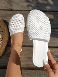 Women's Fashionable Mesh Breathable Flat Sandals, Casual Comfortable Slip on Sandals for Beach Vacation, All-match Commuter Shoes for Daily Wear, Girl