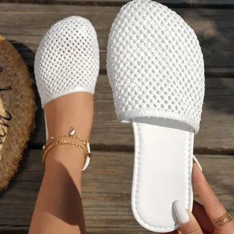 Women's Fashionable Mesh Breathable Flat Sandals, Affordable Sandals, Casual Summer Sandals, Casual Comfortable Slip on Sandals for Beach Vacation, All-match Commuter Shoes for Daily Wear, Girl, Footwear, Mesh Breathable Slides, Casual Comfy Sandals