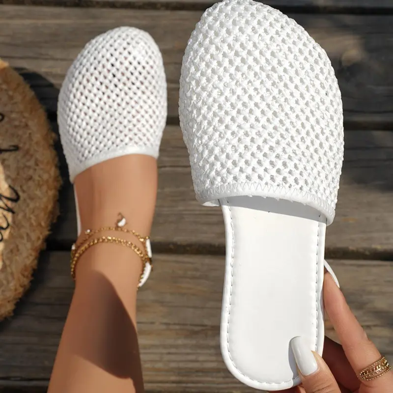 Women's Fashionable Mesh Breathable Flat Sandals, Affordable Sandals, Casual Summer Sandals, Casual Comfortable Slip on Sandals for Beach Vacation, All-match Commuter Shoes for Daily Wear, Girl, Footwear, Mesh Breathable Slides, Casual Comfy Sandals