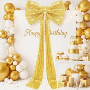 Giant Bow for Backdrop  Sequin Bow Decor 75 x 23 Inch Large Sparkly Bow Birthday Party Room Wall Wedding Bride Decor Large Ribbon Tie Detachable Bows for Wedding Birthday Party Ceremony