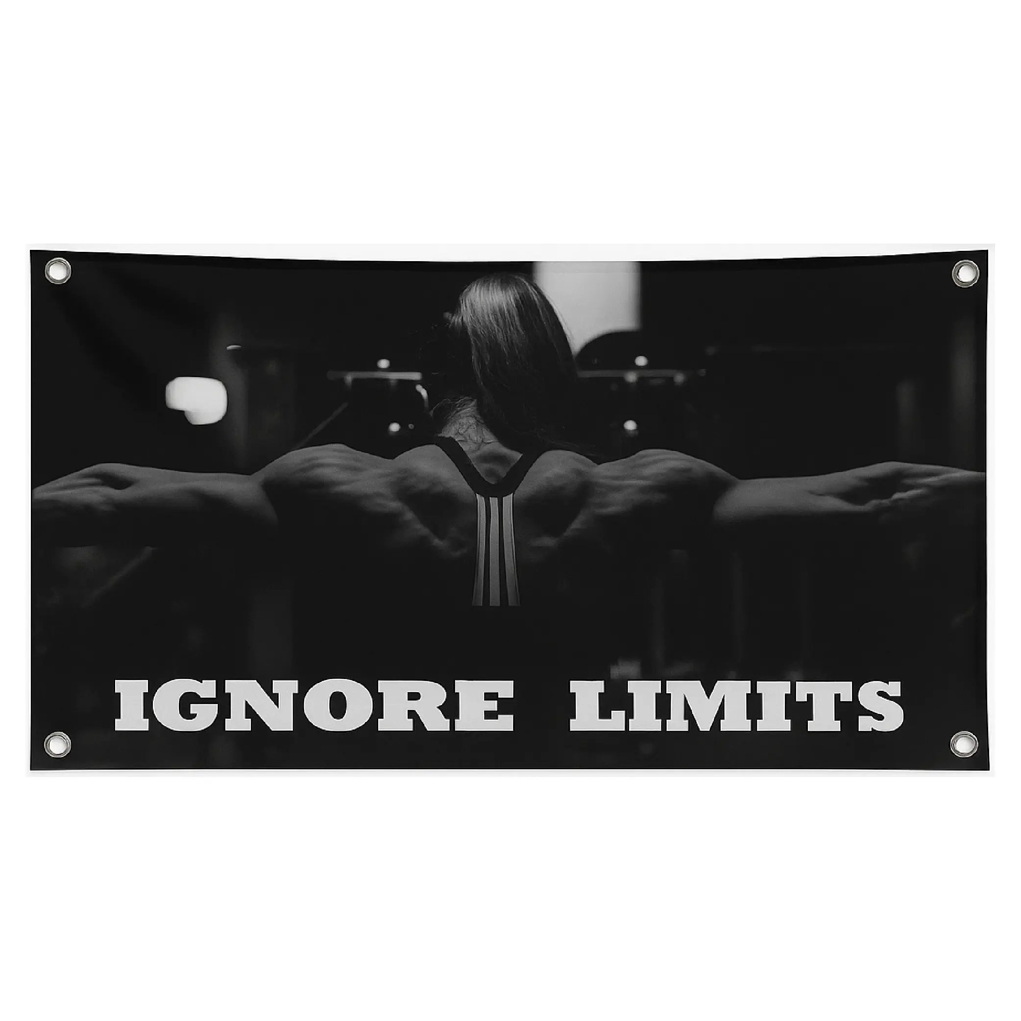 IGNORE LIMITS Banner - 48 x 21 Inch Motivational Wall Decor - Durable 13oz UV Printed Vinyl with 4 Corner Grommets - Women Fitness Gym Office Garage Workout Poster Style Banner - Bold Sturdy Indoor Outdoor Sign Hanging Banner