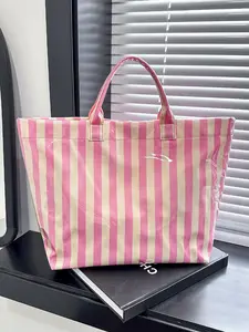 Simple Versatile Large Capacity Striped Design PVC Tote Bag, Handheld Shoulder Crossbody Bag, Perfect for Daily Use