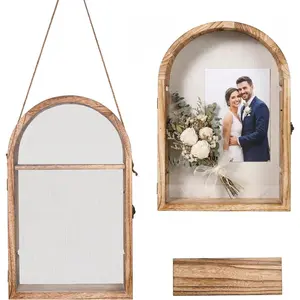 Shadow Box Frame with Clear  Door, Removable Shelves & Linen  - Large Display Case Picture Frame for Wall or Tabletop - Memory Box for Wedding Bouquet, Photos, Medals, Memorabilia