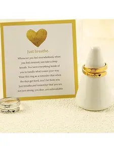Adjustable Stainless Steel "Just Breathe" Heart Ring for Women, Inspirational Spiral Wrap Healing Ring, Durable Jewelry Gift