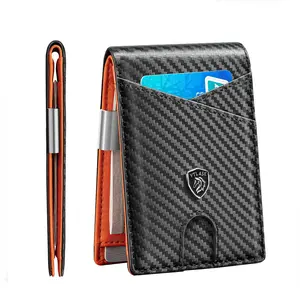 VTLASK Men's Minimalist Wallet, Ultra-Thin Bifold Carbon Fiber Hood Design Wallet with Money Clip & 12 Slots, RFID Blocking Front Pocket Card Holder - Ideal Father's Day Birthday Gift with Box