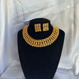 Women's Brass-Tone 2-Piece Jewelry Set - Artistic Necklaces, Ornate Traditional Necklaces, Intricate Scroll Design Earrings, Fashion Costume Jewelry Accessory
