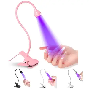 UV Nail Lamp, Flash Cure Lamp for Gel Nails, LED Gooseneck UV Flash Cure Nail Lamp, Manicure Dryer Black Light with Clamp, 365+395nm Wavelength, 5V 3W, 4 Levels Dimming