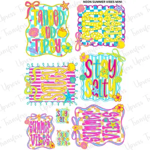 Neon Summer Vibes Mini DTF Transfer Gang Sheet 24.5" wide x 36" long. Direct To Film Mini Gang Sheet