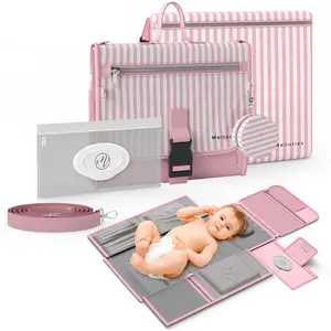 Mellories Portable Diaper Changing Pad - Large, Waterproof Travel Changing Pad for Baby with Extra Storage, Wipes Pocket & Pacifier Case - Portable Diaper Changing Station - Pink Striped