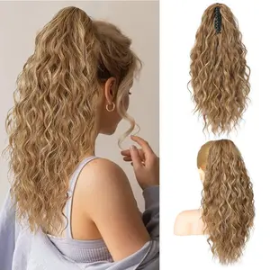 DLB Women's Ponytail Synthetic Hairpiece, European Look Natural Fluffy Synthetic Silk Hair with Corn Perm Fluffy Curls, Long Curly Wavy Fashion Accessory Hair Extension