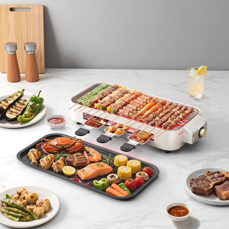 Halloween Festival Warm-up AORAN 1800W Indoor Electric Smokeless BBQ Grill with Non-Stick Coating, Perfect for Home Korean BBQ and Multi-Function Cooking Stainless Steel Grilling Universal Griddle