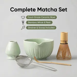 Japanese Matcha Bowl Set 5-Piece Ceramic Tea Set, Perfect for Tea Ceremony, Ideal Gift for Tea Enthusiasts, Complete Tea Ritual Utensils, Tea Making Tools, Bamboo Matcha Whisk, Tea Scoop, Matcha Kit Set