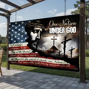 One Nation Under God Jesus Flag |   250th Independence Day Patriotic Christian Photo Gift Party Decoration