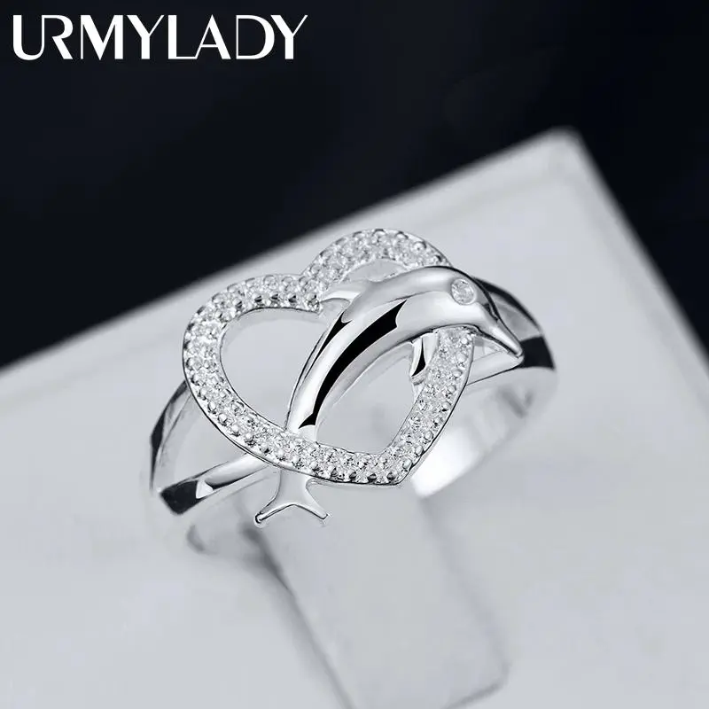 925 Sterling Silver fine Love dolphins heart Rings For Women Couple gifts Fashion Party wedding Jewelry
