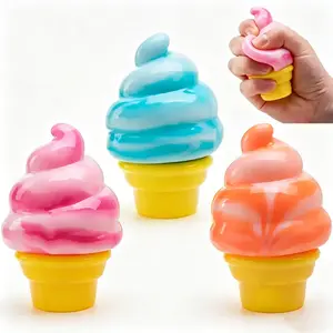Colorful Simulation Ice Cream Cone Squish Toy, Elastic Squeeze Fidget Toy Anxiety Relief Desk Toy