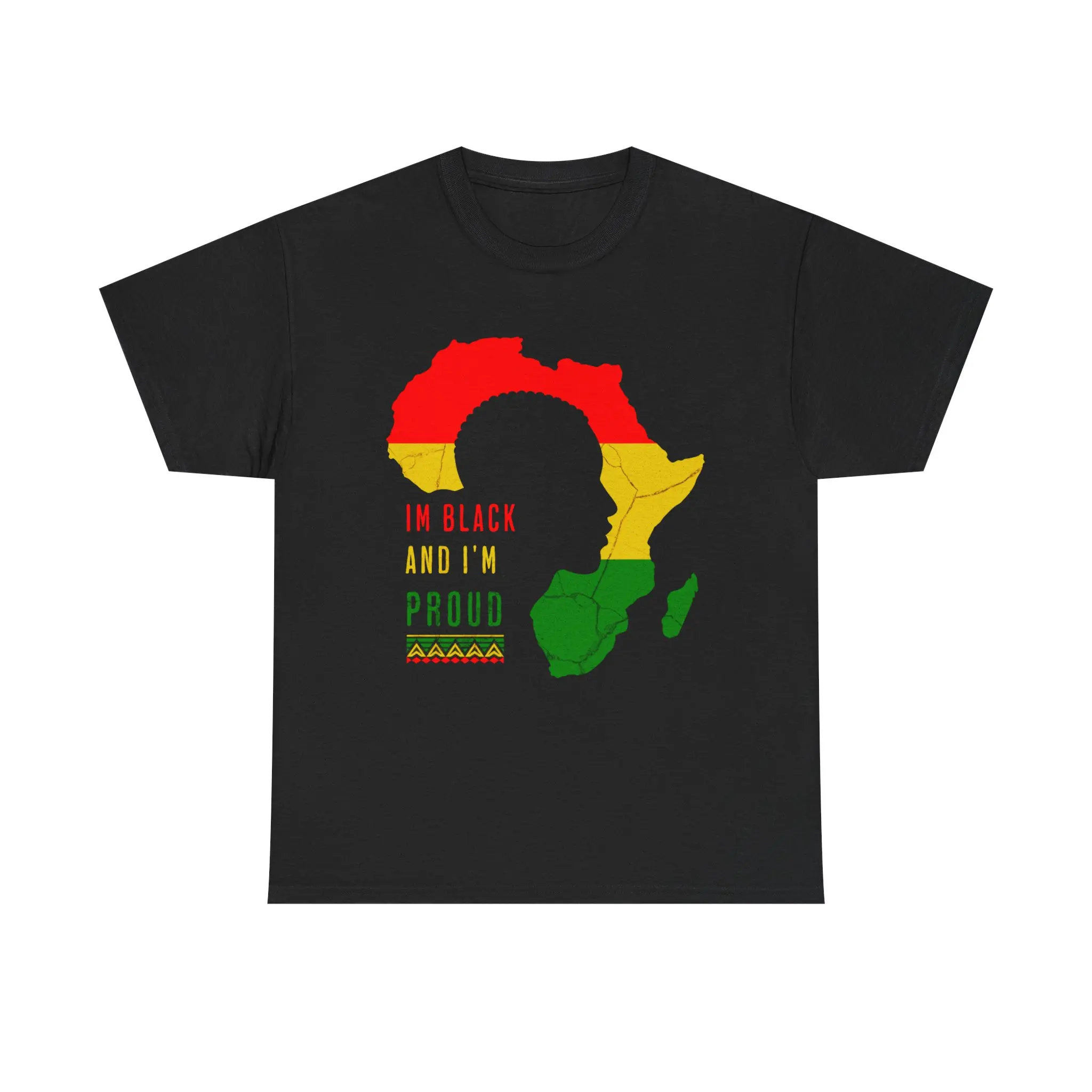 Men's Classic Casual Ribbed Short-Sleeve Tee - Africa Silhouette Rasta Colors Print, I'm Black and I'm Proud Pan-African Cultural Menswear Top, Round Neck Knit Smooth Fabric Relaxed Fit Streetwear