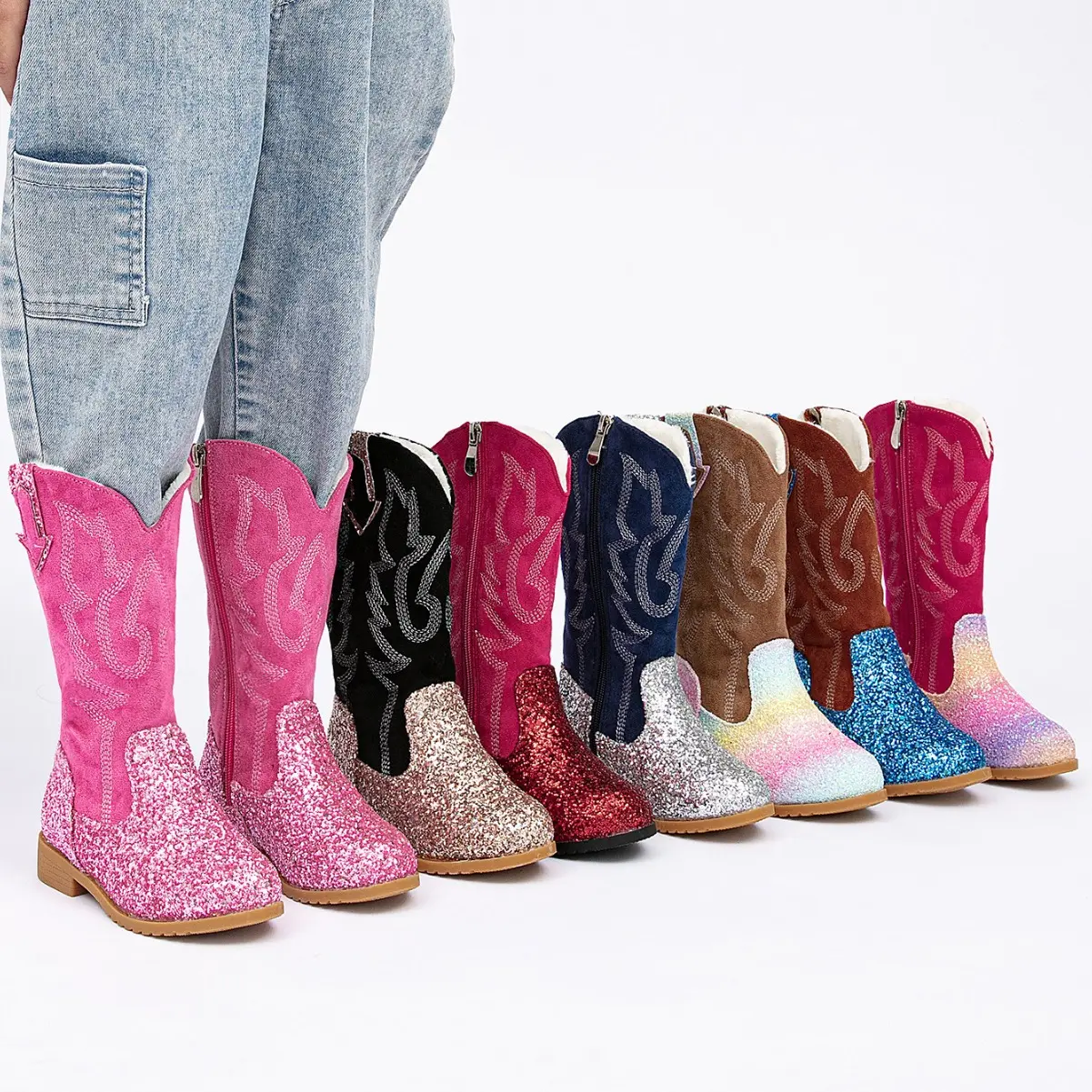 2025 New Girls' Sequin Princess Boots, Little Girls' Fleece-Lined Warm Long Boots, Soft Sole Comfortable High Boots, Riding Boots