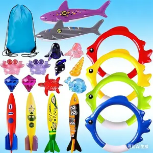 20Pcs Diving Pool Toys for Kids Ages 3+, Underwater Swimming Toys with Inflatable Shark, Mermaid, Sea Lion, Crab, Turtle, Conch, Diamonds, Dive Rings & Storage Bag, Summer Water Play Set for Pool, Beach, Inflatable Pool, Bath Toys for Boys Girls