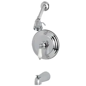 Kingston Brass  Tub & Shower Trim with Porcelain Lever Handle, Chrome