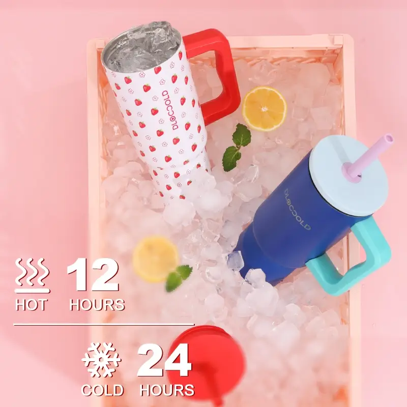 DLOCCOLD Kids 24 oz Tumbler with Handle and Silicone Straw Lid, Leakproof Insulated Tumbler with Spill Resistant Lid, Reusable Stainless Steel Tumbler