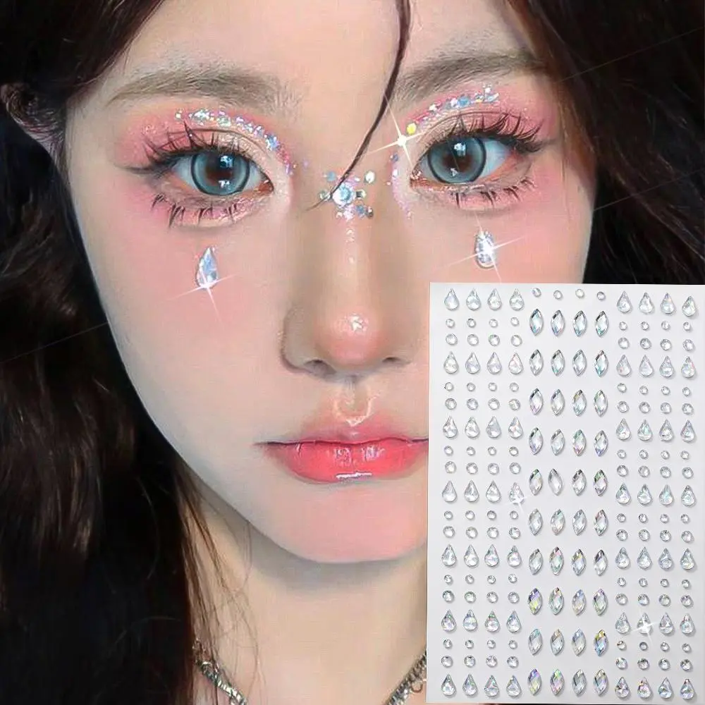 1pc 3D TearDrop Gemstone Face Rhinestones Sticker Mix Crystal Diamond Face Eye Body Tattoo Stickers Self Adhesive Face Decor