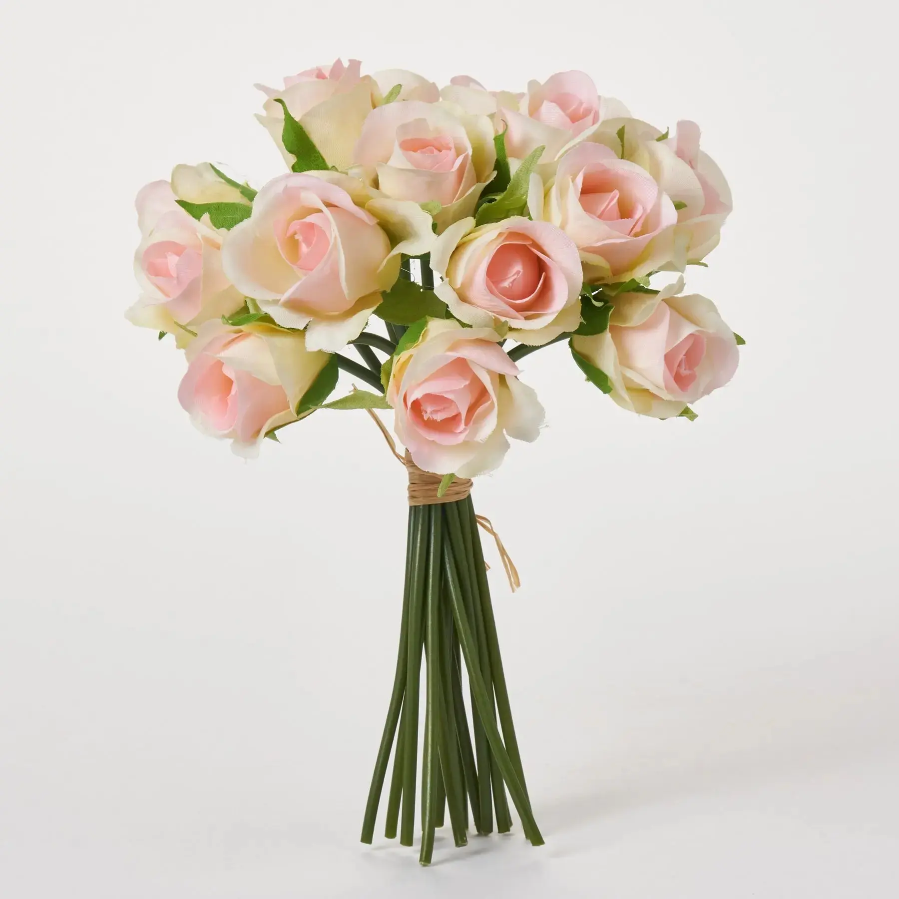 9" Blush Pink Silk Sweetheart Rose Artificial Flower Bouquet - 15-Stem Wired Bendable Mini Fake Silk Flowers, Floral Decor for Home Supplies