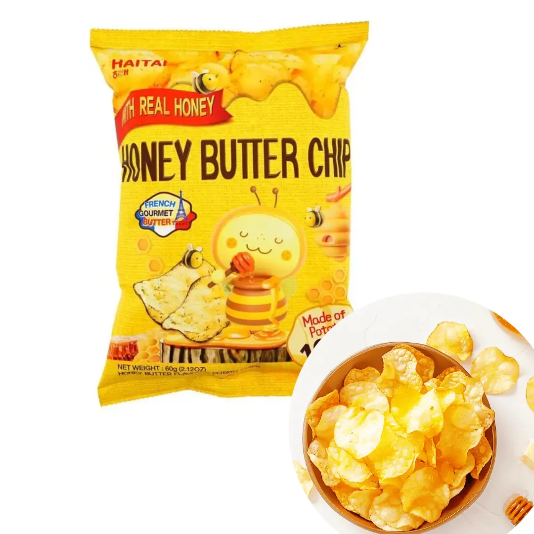 HAITAI Korean Honey Butter Potato Chips 2.12oz Crunchy Snack with Real Honey & French Gourmet Butter Flavor Made of Potatoes HAITAI Korean Honey Butter Potato Chips 2.12oz Crunchy Snack with Real Honey & French Gourmet Butter Flavor Made of Potatoes