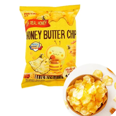 HAITAI Korean Honey Butter Potato Chips 2.12oz Crunchy Snack with Real Honey & French Gourmet Butter Flavor Made of Potatoes